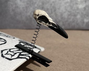 Sprout Clip Raven Skull Rave Hat Pin Hair Clip Barrette - Resin Skull EDM Hair Accessory Crow Goth Bird Skull Halloween Pin