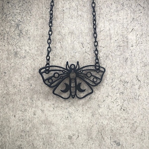 Lunar Moth Necklace - Luna Moth Death Moth Witch Goth Celestial Moon Phase Gothic Jewelry - Witch Necklace Crescent Moon Moth Charm