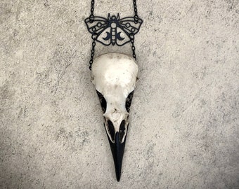 Moon Moth Raven Skull Necklace - Moth Bird Skull Necklace Crescent Moon Magical Skull Jewelry Witch Necklace Gothic Pagan Wiccan Pendant
