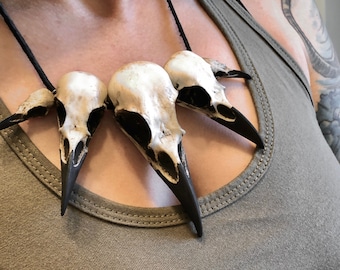Resin Five Skull Bone Jewelry Raven Skull Maximalist Jewelry Necklace, Crow, Goth Bird Skull, Skull Jewelry, Oddities Bone Necklace Gift