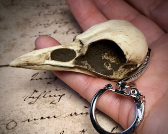 Bird Skull Keychain - Resin Replica Bone Crow Key Chain Magpie Skull Gothic Oddities and Curiosities Key Ring