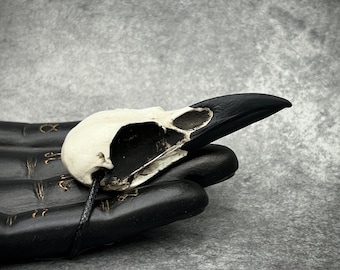 Mini Raven Skull Necklace Resin Bone Jewelry, Bird Skull Gothic Jewelry, Goth Gift, Oddities Curiosities, Witchy, Viking Pendant, 2.75" Size