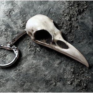 Gifts for Goth Boyfriend, Raven Skull Keychain Skull, Goth Bird Skull Gothic Witchy Pagan Skull Keychain, Bone Alchemy Key Fob Decor Oddity