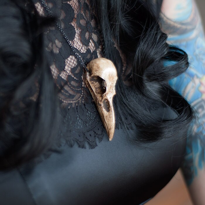Mini Raven Skull Necklace (2.75" Small)  Christmas Stocking Stuf…