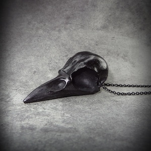 Witchy Vibes Black Crow Skull Bone Necklace - Bird Skull Bone Necklace 2.5&quot; Black Skull Jewelry, Gift Idea for Goths, Creepy Jewelry