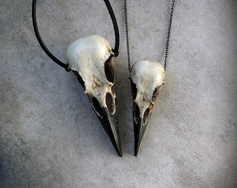 Sale Save 10% Bone Jewelry Raven Skull Duo: Bird Skull Necklace Set Gothic Gift Pagan Viking Witchy Pendant Oddities Jewelry