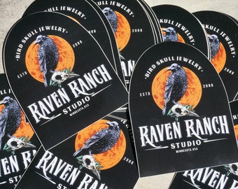 Raven Full Moon Vinyl Sticker - Raven Ranch Studio Artist Logo Bird Skull Jewelry Brand - Support Goth, Alternative and Dark Artists