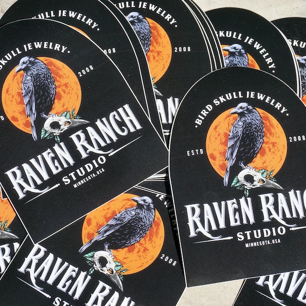 Raven Full Moon Vinyl Sticker - Raven Ranch Studio Artist Logo Bird Skull Jewelry Brand - Support Goth, Alternative and Dark Artists