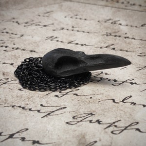 Goth Gift Super-Mini Black Raven Skull Necklace (1.5&quot; Tiny) Bone Jewelry Resin Skull Gothic Gift Spooky Bird Skull Viking Alchemy Charm