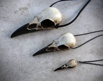 Sale Save 15% Bone Jewelry Resin Raven Skull Trio: Bird Skull Necklace Set Raven Magpie Crow Poe Steampunk Cosplay LARP Druid