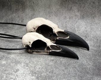 Sale Save 10% Bone Jewelry Raven Skull Duo: Bird Skull Necklace Set Gothic Gift Pagan Viking Witchy Pendant Oddities Jewelry