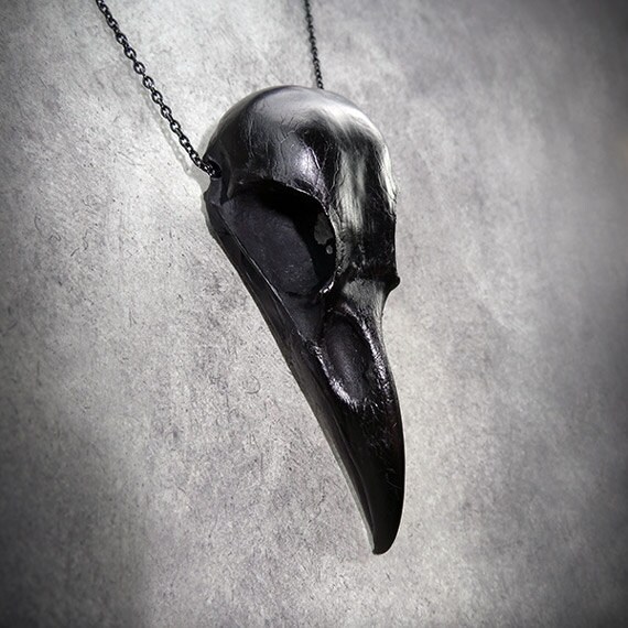 Pagan Christmas Black Raven Skull Jewelry - Cast Bone Resin Replica N…