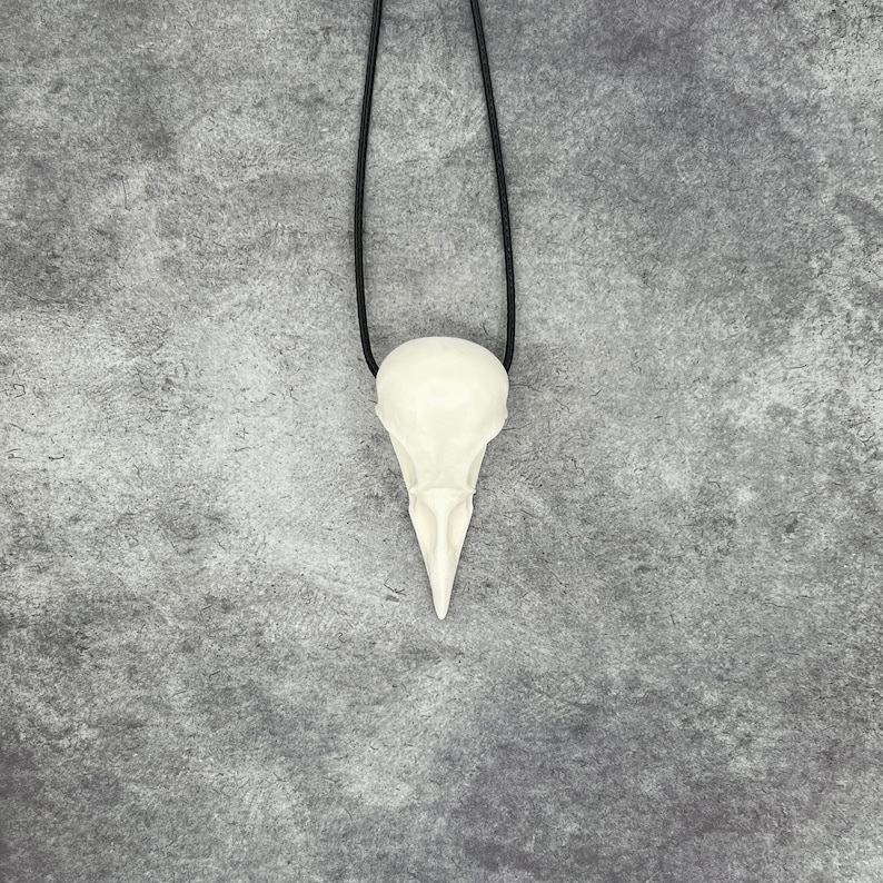 Front view of Ginger Snaps Movie Bird Skull Necklace Crow Pendant - Goth Gingersnaps Gift Dark Tower Faux Taxidermy Bone Jewelry Bones Necklace Viking
