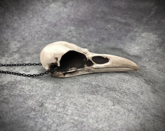 Mini Raven Skull Bone Necklace, Resin Bone Jewelry Bird Skull, Goth Skull Gift, Gothic Viking Oddities Curiosities Witchy Pendant, 2.75"