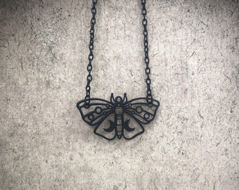 Lunar Moth Necklace - Luna Moth Death Moth Witch Goth Celestial Moon Phase Gothic Jewelry - Witch Necklace Crescent Moon Moth Charm