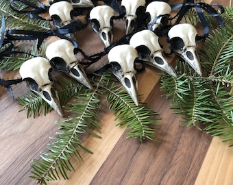 Crow Christmas Tree Ornaments (15) Faux Crow Set of Fifteen Bone Clone Crow Skull Gothic Home Decor