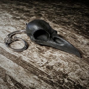 Witchy Schwarzer Rabe Schädel Schlüsselanhänger Schädel, Gothic Vogel Schädel Gothic Geschenk Schädel Schlüsselanhänger, Knochen Kuriositäten Schädel und Knochen Schlüsselanhänger