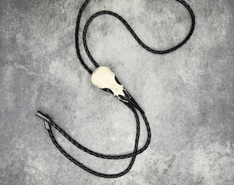 Resin Raven Skull Bolo Tie, Handmade Gothic Western Neckwear Bola String Tie