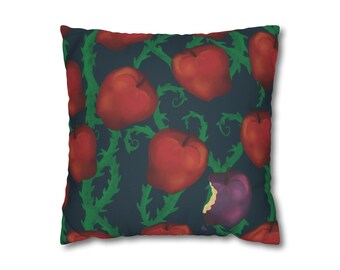 Funda de almohada de gamuza sintética con estampado de manzanas rojas y venenosas / Cojín floral con frutas