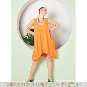 Washed Linen Mini Dress | Sleeveless Wrap Dress | Orange & Purple Summer Dress | Minimalist Linen Dress Gift for Her