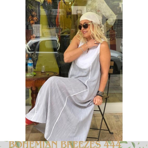 Two Tone Linen Midi Dress: Sleeveless Boho Summer Dress - Etsy