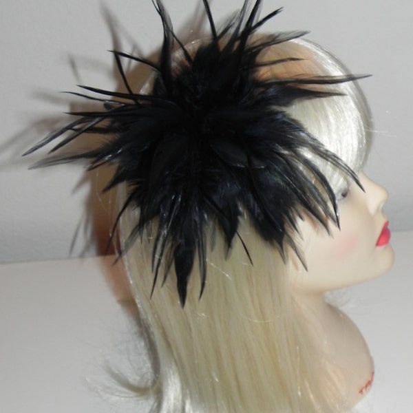 Black feather flower fascinator hair clip head piece