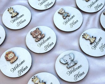 Aimants mignons pour bébés animaux - Cadeaux baby shower, cadeaux en bois pour bébé, cadeau animal pour baby shower, aimant pour réfrigérateur animal pour baby shower