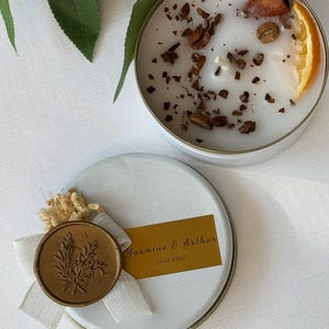 Personalized Tin Candle With Cinnamon Box Favor, Candle Favors, Valentine Candle, Wedding Gift, Bridal Showers, Baby Showers, Birthdays