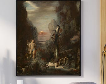 Herkules und die Lernaische Hydra Gerahmtes Leinwandgemälde | Mythologische Vintage Wandkunst | Mystische Wohn- & Wohnzimmerdekoration