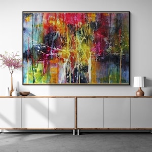 Colorful Abstract Canvas Wall Art - Vibrant Modern Art Decoration - Contemporary Living Room Wall Decor - Artwork for Office