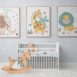 Niedliche Tier-Wandkunst für Kinderzimmer - Süße Babyzimmer-Dekoration - Geschenk für Neugeborenes - Trendige Leinwand-Dekoration