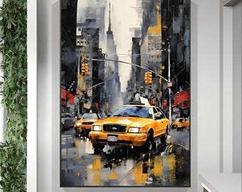 NYC Taxi Canvas Art: Yellow Cab Tempered Glass Wall Decor - Etsy