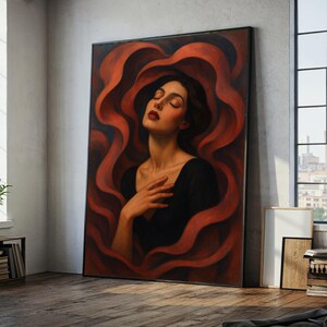 Gelassene Frau Porträt Leinwand, surreale künstlerische Wandkunst, Gefühlsausdruck Leinwand, modernes dekoratives, fertig zum Aufhängen, gerahmte Wandkunst