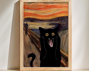 Impressão em tela de gato engraçado: decoração de parede inspirada em arte excêntrica