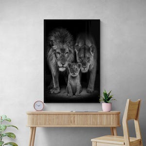 Pintura en Lienzo Familia Leones - Arte de Pared Impreso Animales - Cartel Majestuoso León la Sala de Estar - Moderna Lienzo para el Hogar