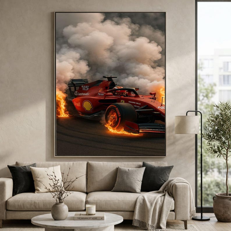 Fiery Race Car Burnout, Formula 1 Fire Wheel Canvas, High-speed ...