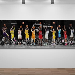 Arte de parede em tela de basquete - Arte impressa de jogadores de basquete dinâmicos - Decoração de parede esportiva e presente para amantes de basquete - Arte para escritório