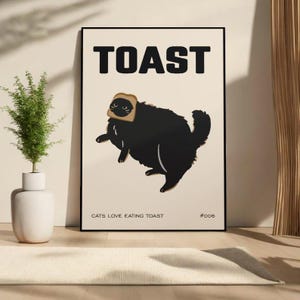 Arte en Lienzo de Gato Toast, Arte Pared Divertido para Cocina, Decoración para Amantes de los Gatos, Póster de Gato, Decoración para Hogar