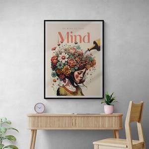 Flower Hair Woman Canvas Painting, Elegant Female Portrait Wall Art, Modern Aesthetic Decor for Living Room, Unique Gift for Mom & Her