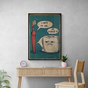 Poster con citazione divertente su spazzolino da denti e carta igienica - Stampa artistica su tela umoristica - Arredamento moderno per la casa per il bagno, stampa su tela divertente