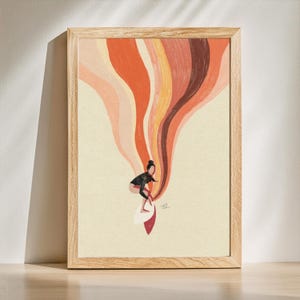 Cartel Lienzo Chica Surfista – Arte Minimalista, Pintura de Surf Moderna, Poster Temática Playa, Arte para Sala de Estar