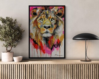 Abstract Lion Colourful Canvas Art Print Picture Wall Hanging Handmade ...
