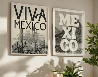 Set of 2 Retro Vintage Mexican Canvas Prints, Wall Art for Living Room, Cultural Home Decor, Traditional Artwork for Office