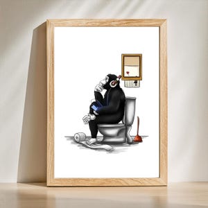 Póster Divertido de Mono DJ en el Baño – Arte de Pared de Animales Gracioso en Lienzo – Decoración de Baño Peculiar para Bar, Café