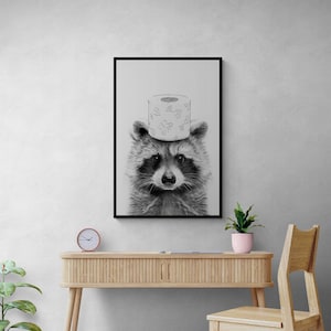 Waschbär Toilettenpapier Leinwandgemälde, Süße Tier Wandkunst, Lustiges Tier Poster für Badezimmer & Wohnzimmer Dekoration