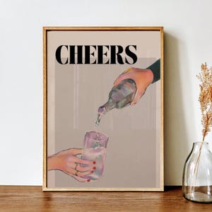 Cheers Zitat Glas und Flasche Leinwanddruck - Moderne Bar Wanddekoration für Zuhause, Küche, Lounge, Cocktail Poster, Einweihungsgeschenk