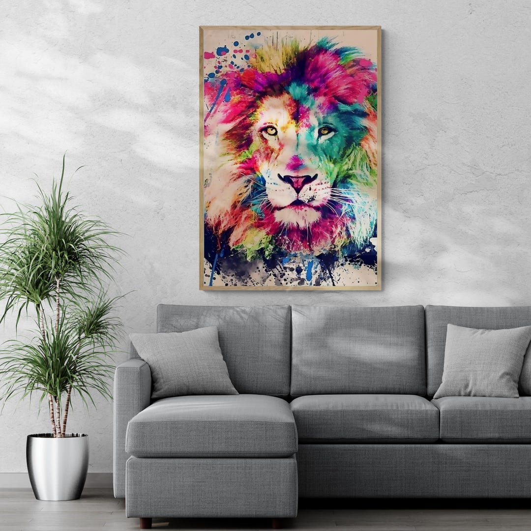 Abstract Lion Canvas Painting: Colorful Modern Animal Wall Art - Etsy