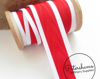 Red and White Nautical Stripe Ribbon 16mm Per 1M or *SAVE* with 3M 5M 25M roll
