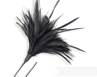 Fluffy Goose Biot & Hackle Feather Hat Mount Trim for Fascinators, Wedding Bouquets and Hat Making -  Black