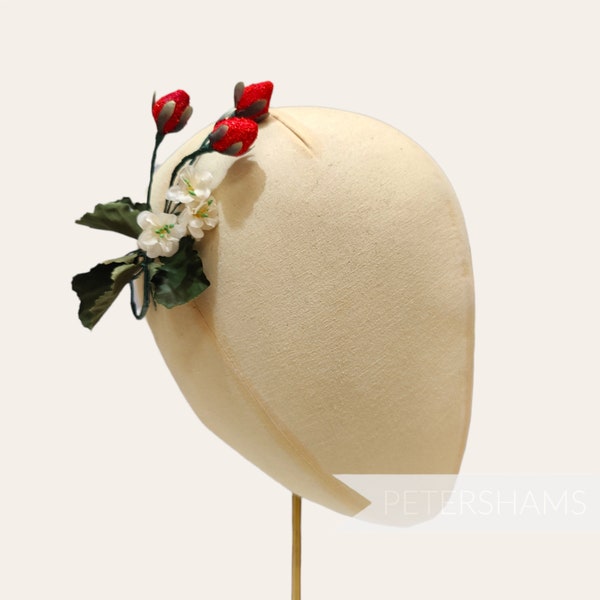 Strawberry & Silk Blossoms 'Zola' Vintage Millinery Hat Mount for Millinery and Trimming